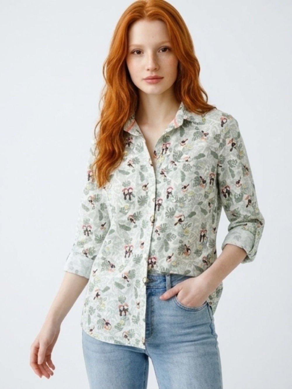 Croft & Barrow Toucan Print Button Up Shirt Small Tropical Cotton Long Sleeve